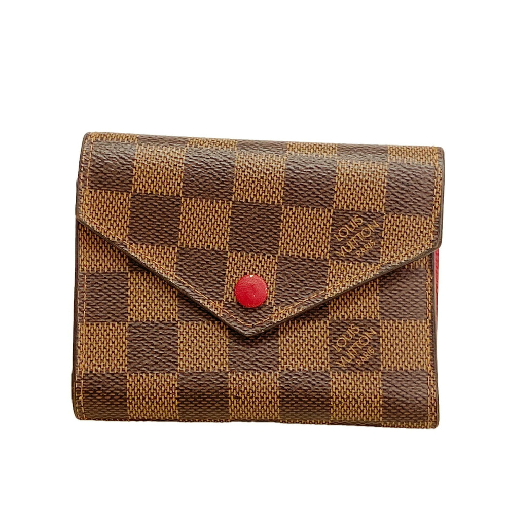 Louis Vuitton Tri-fold Wallet Damier Portefeuille Victorine N41659 Ebene Women's